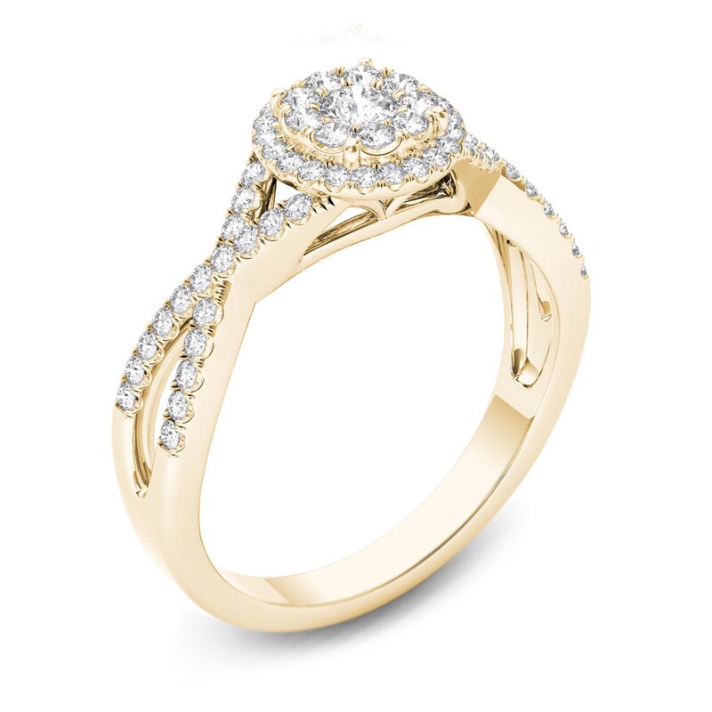 Previously Owned - 1/2 CT. T.W. Diamond Frame Twist Shank Engagement Ring in 14K Gold