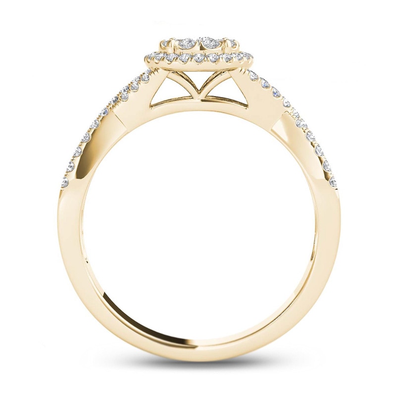 Previously Owned - 1/2 CT. T.W. Diamond Frame Twist Shank Engagement Ring in 14K Gold