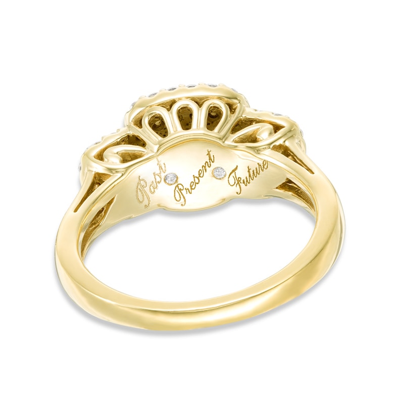 Main Image 3 of Previously Owned - 1 CT. T.W. Diamond Past Present Future® Double Cushion Frame Engagement Ring in 10K Gold