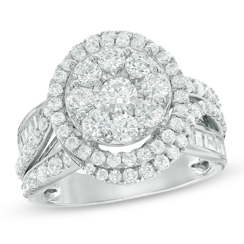 Previously Owned - 2 CT. T.W. Composite Diamond Frame Split Shank Engagement Ring in 14K White Gold