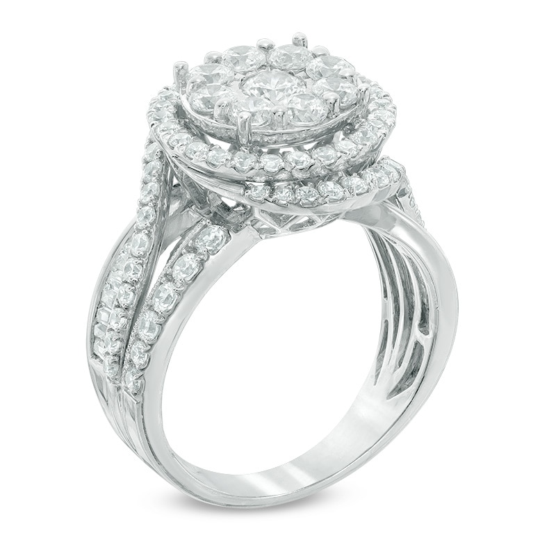 Previously Owned - 2 CT. T.W. Composite Diamond Frame Split Shank Engagement Ring in 14K White Gold