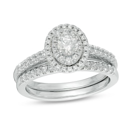 Previously Owned - 3/4 CT. T.W. Diamond Double Oval Frame Bridal Set in 14K White Gold