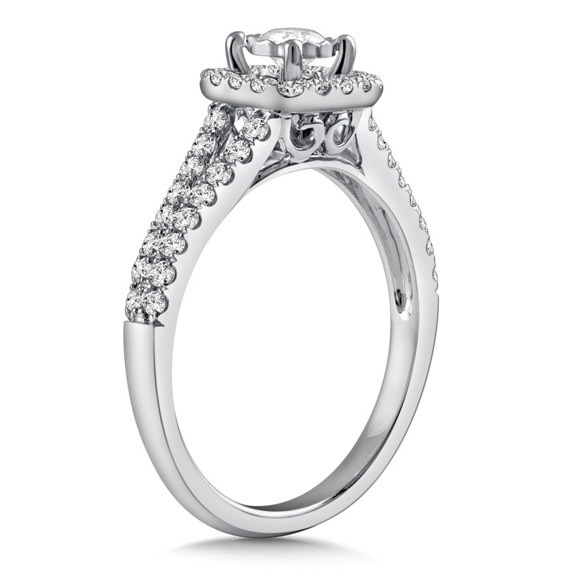 Previously Owned - 5/8 CT. T.W. Diamond Cushion Frame Split Shank Engagement Ring in 10K White Gold
