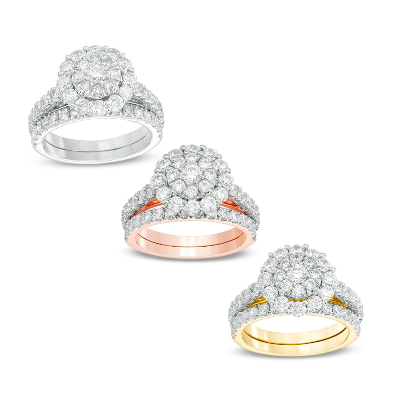 Main Image 1 of Previously Owned - 1-3/4 CT. T.W. Composite Diamond Frame Bridal Set in 10K White, Rose or Yellow Gold