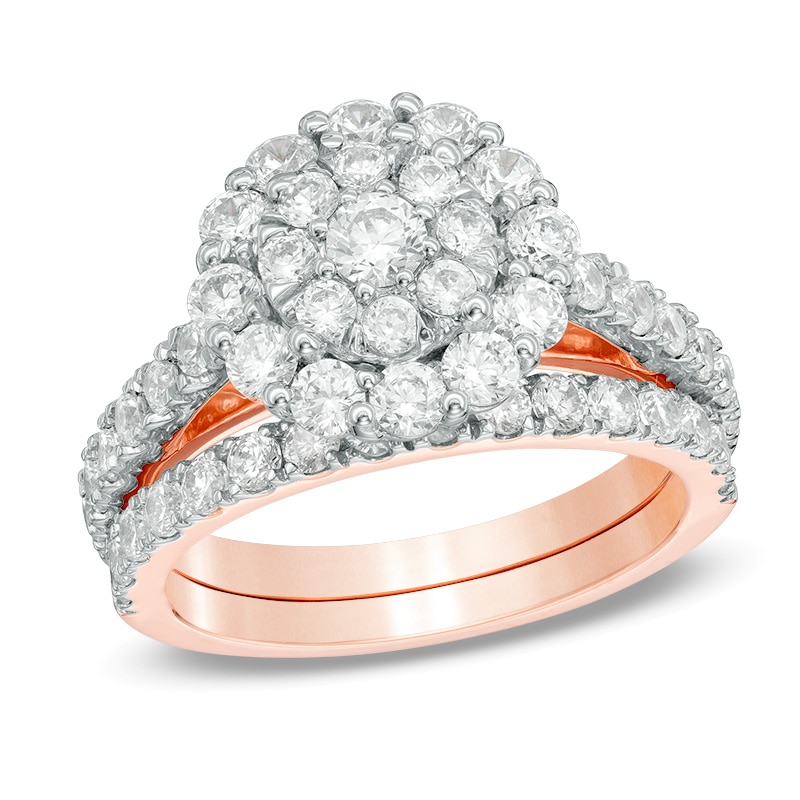 Main Image 4 of Previously Owned - 1-3/4 CT. T.W. Composite Diamond Frame Bridal Set in 10K White, Rose or Yellow Gold