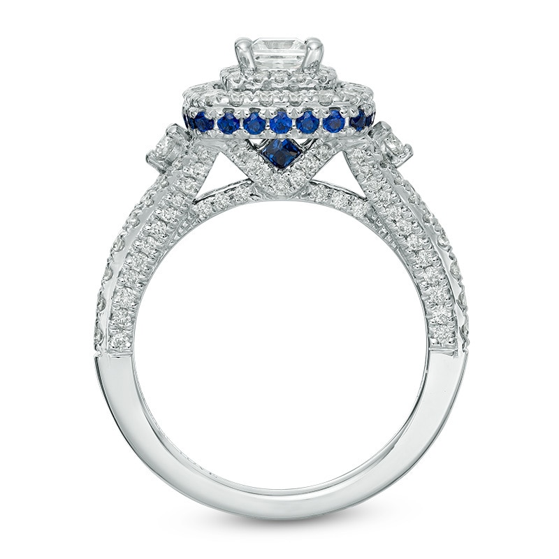 Previously Owned - Vera Wang Love Collection 1-1/3 CT. T.W. Princess-Cut Diamond and Sapphire Frame Engagement Ring
