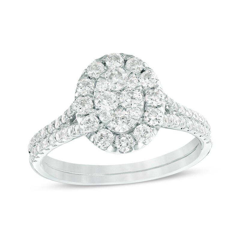 Previously Owned - 1 CT. T.W. Composite Diamond Oval Frame Engagement Ring in 14K White Gold