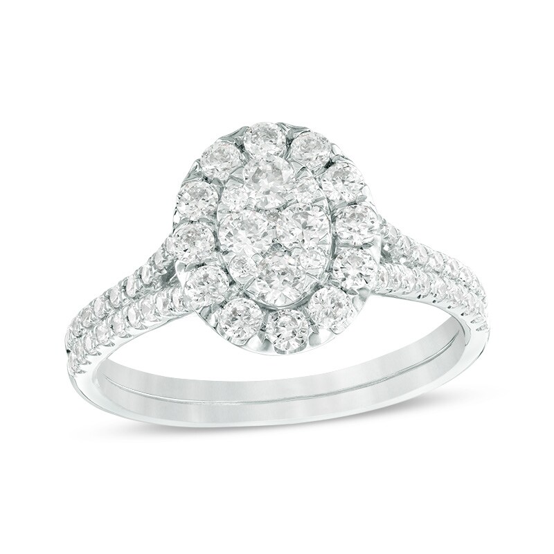 Main Image 1 of Previously Owned - 1 CT. T.W. Composite Diamond Oval Frame Engagement Ring in 14K White Gold