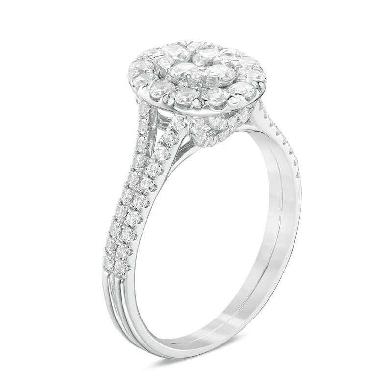 Previously Owned - 1 CT. T.W. Composite Diamond Oval Frame Engagement Ring in 14K White Gold