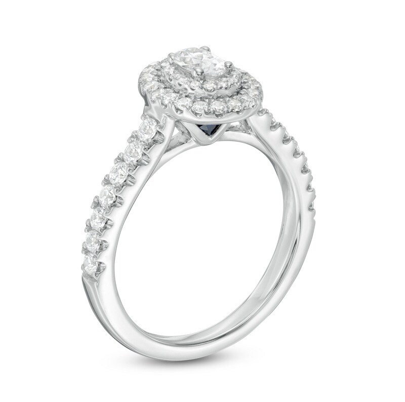 Main Image 2 of Previously Owned - Vera Wang Love Collection 3/4 CT. T.W. Oval Diamond Double Frame Engagement Ring in 14K White Gold