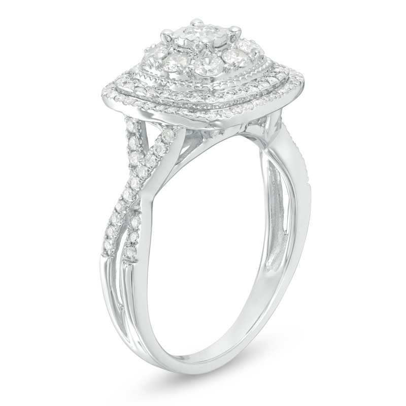 Previously Owned - 3/4 CT. T.W. Composite Diamond Frame Twist Vintage-Style Engagement Ring in 14K White Gold