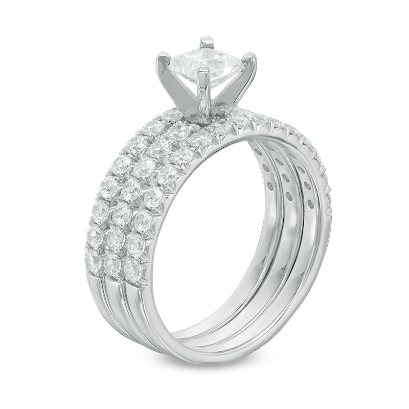 Main Image 2 of Previously Owned - Celebration Ideal 1-5/8 CT. T.W. Princess-Cut Diamond Three-Piece Bridal Set in 14K White Gold
