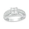 Thumbnail Image 1 of Previously Owned - 1 CT. T.W. Quad Princess-Cut Diamond Three Row Engagement Ring in 14K White Gold