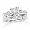 Thumbnail Image 1 of Previously Owned 2 CT. T.W. Quad Princess-Cut Diamond Soldered Bridal Set in 14K White Gold
