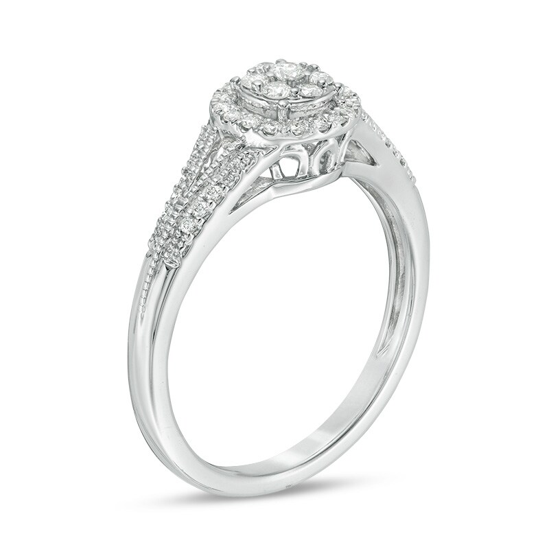 Main Image 2 of Previously Owned - 1/4 CT. T.W. Composite Diamond Frame Vintage-Style Engagement Ring in 10K White Gold