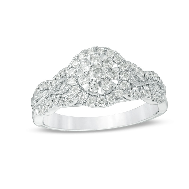 Previously Owned - 1/2 CT. T.W. Composite Diamond Frame Twist Vintage-Style Engagement Ring in 10K White Gold