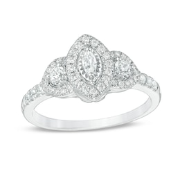Previously Owned - 1/2 CT. T.W. Marquise Diamond Past Present Future® Frame Engagement Ring in 14K White Gold