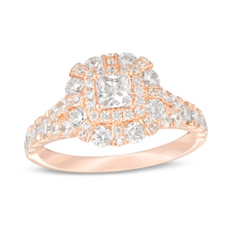 Previously Owned - 1-1/2 CT. T.W. Princess-Cut Diamond Double-Frame Engagement Ring in 14K Rose Gold