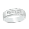 Thumbnail Image 0 of Previously Owned - Men's 1/20 CT. T.W. Diamond Five Stone Satin Wedding Band in 10K White Gold