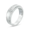 Thumbnail Image 1 of Previously Owned - Men's 1/20 CT. T.W. Diamond Five Stone Satin Wedding Band in 10K White Gold