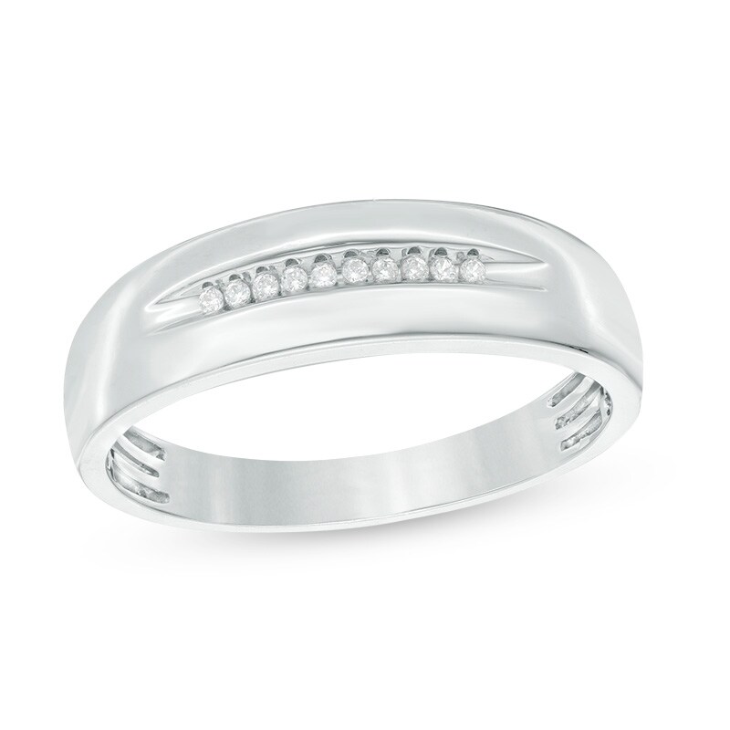 Previously Owned - Men's 1/20 CT. T.W. Diamond Ten Stone Wedding Band in 10K White Gold