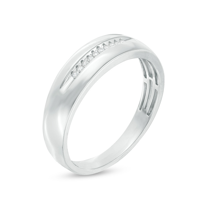 Previously Owned - Men's 1/20 CT. T.W. Diamond Ten Stone Wedding Band in 10K White Gold