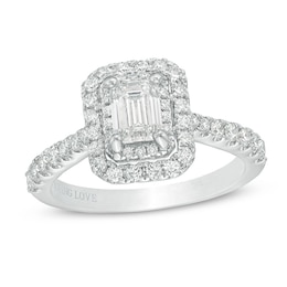 Previously Owned - Vera Wang Love Collection 1-1/3 CT. T.W. Emerald-Cut Diamond Double Frame Engagement Ring in 14K White Gold