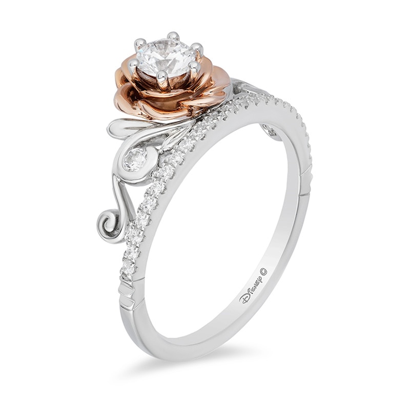 Main Image 2 of Previously Owned - Enchanted Disney Belle 1/2 CT. T.W. Diamond Rose Tiara Engagement Ring in 14K Two-Tone Gold