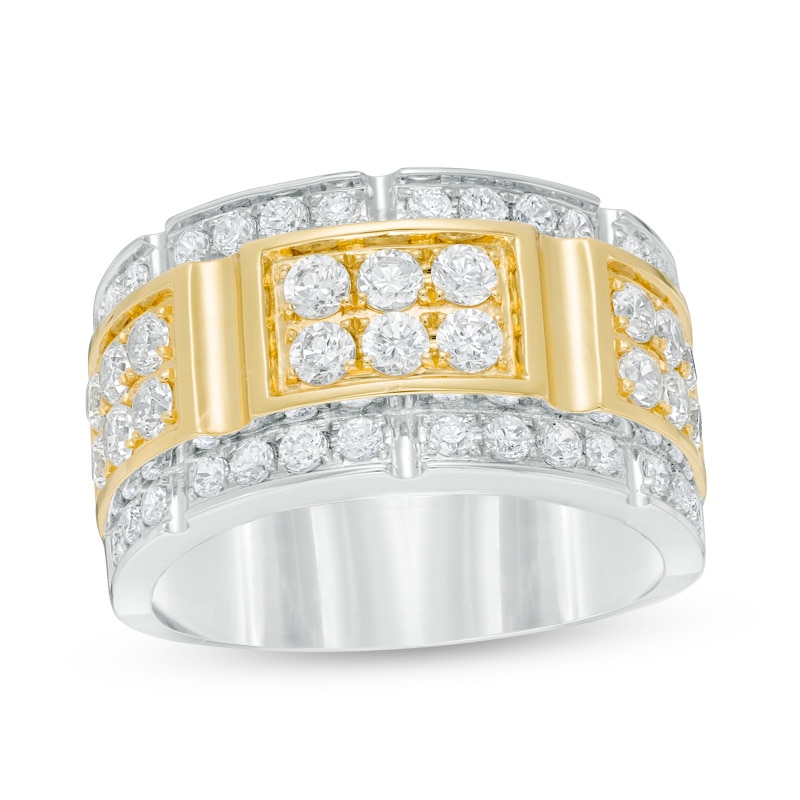 Previously Owned - Men's 2 CT. T.W. Diamond Brick-Patterned Ring in 10K Two-Tone Gold
