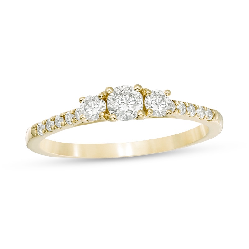 Previously Owned - 1/2 CT. T.W. Diamond Past Present Future® Engagement Ring in 10K Gold