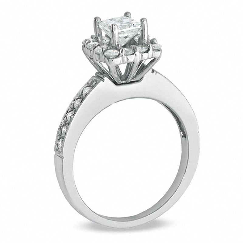Main Image 2 of Previously Owned - 5/8 CT. T.W. Princess-Cut Diamond Frame Vintage-Style Engagement Ring in 14K White Gold