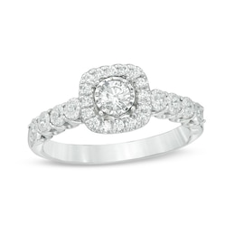 Previously Owned - 3/8 CT. T.W. Diamond Cushion Frame Engagement Ring in 10K White Gold