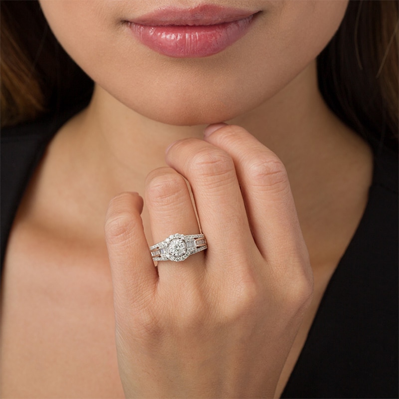 Main Image 3 of Previously Owned - 1 CT. T.W. Diamond Frame Multi-Row Engagement Ring in 10K White Gold