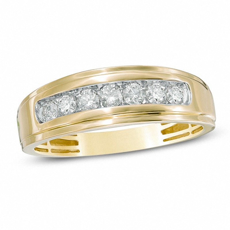 Previously Owned - Men's 1/3 CT. T.W. Diamond Seven Stone Step Edge Anniversary Band in 10K Gold