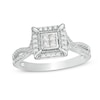 Thumbnail Image 1 of Previously Owned - 1/4 CT. T.W. Quad Princess-Cut Diamond Frame Vintage-Style Engagement Ring in 10K White Gold