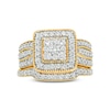 Thumbnail Image 4 of Previously Owned 1-1/4 CT. T.W. Composite Diamond Square Frame Vintage-Style Multi-Row Soldered Bridal Set in 10K Gold