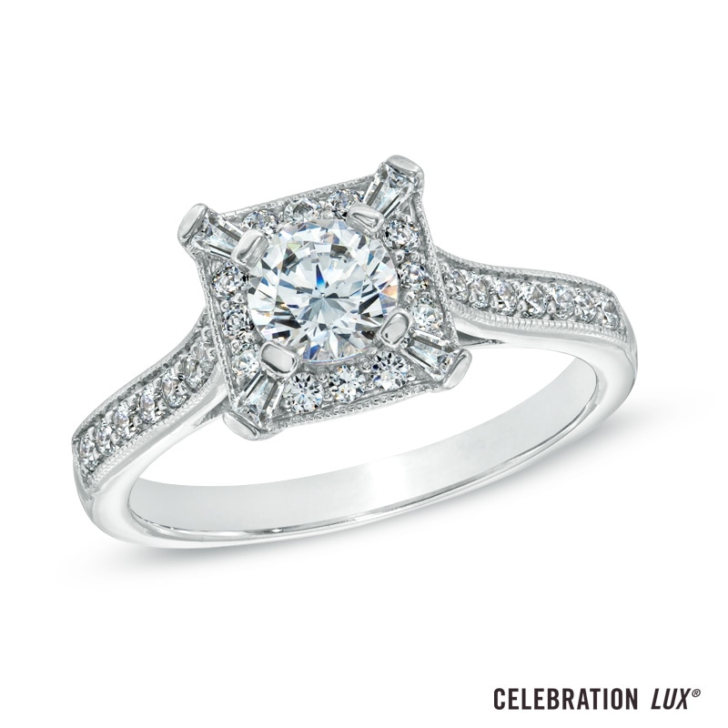 Main Image 1 of Previously Owned - Celebration Lux® 1 CT. T.W. Diamond Square Frame Engagement Ring in 18K White Gold (I/SI2)