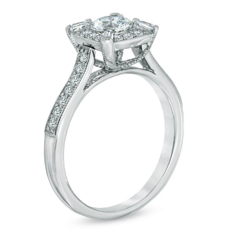 Main Image 2 of Previously Owned - Celebration Lux® 1 CT. T.W. Diamond Square Frame Engagement Ring in 18K White Gold (I/SI2)
