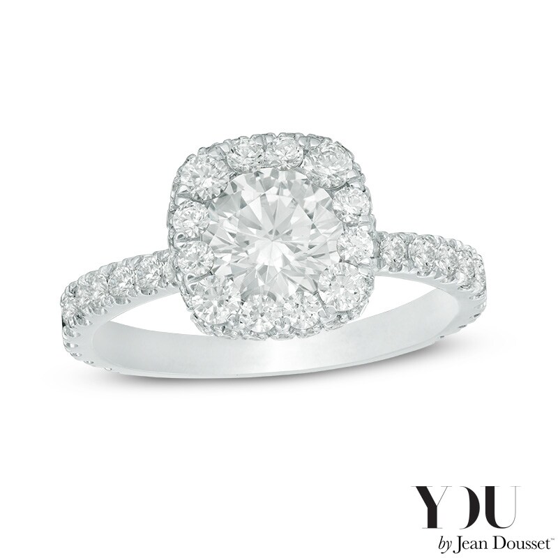 Main Image 1 of Previously Owned - YOU by Jean Dousset™ 2 CT. T.W.  Diamond Cushion Frame Engagement Ring in 14K White Gold (I/SI2)