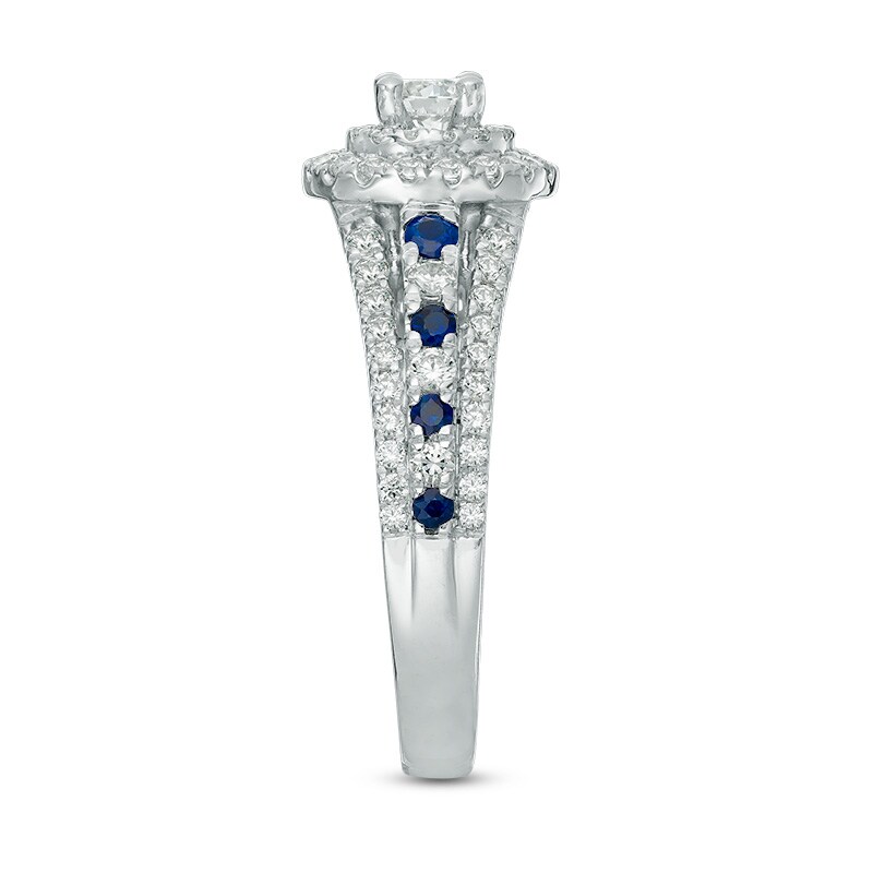 Main Image 4 of Previously Owned - Vera Wang Love Collection 7/8 CT. T.W. Diamond and Blue Sapphire Double Frame Engagement Ring