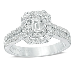 Previously Owned - Vera Wang Love Collection 1 CT. T.W. Emerald-Cut Diamond Frame Engagement Ring in 14K White Gold