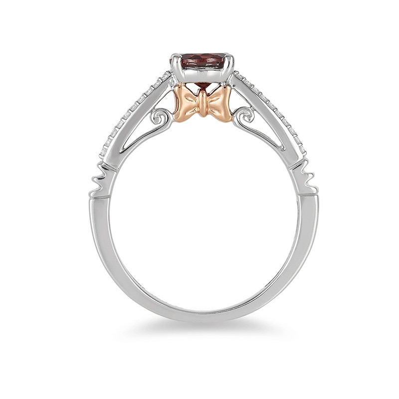 Main Image 3 of Previously Owned - Enchanted Disney Snow White 6.0mm Garnet and 0.084 CT. T.W. Diamond Ring in 10K Two-Tone Gold