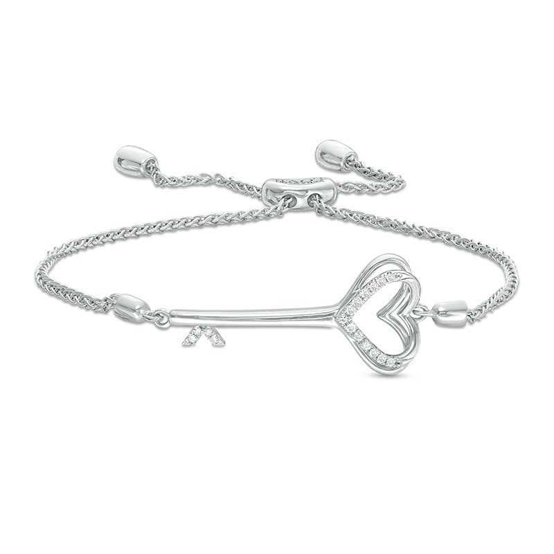 Main Image 1 of Previously Owned - Vera Wang Love Collection 1/15 CT. T.W. Diamond Key Bolo Bracelet in Sterling Silver - 8.5"