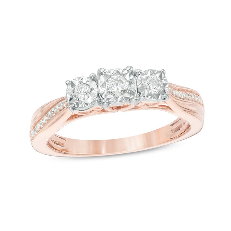 Previously Owned - 1/4 CT. T.W. Diamond Past Present Future® Engagement Ring in 10K Rose Gold