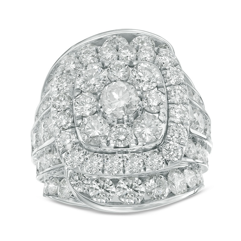 Previously Owned - 10 CT. T.W. Composite Diamond Double Cushion Frame Multi-Row Engagement Ring in 14K White Gold