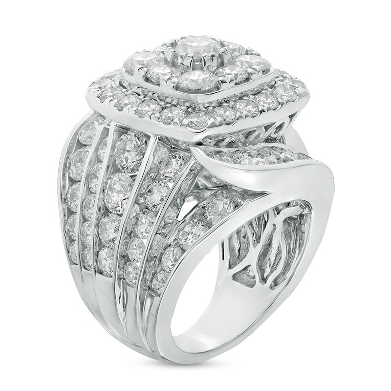 Previously Owned - 10 CT. T.W. Composite Diamond Double Cushion Frame Multi-Row Engagement Ring in 14K White Gold