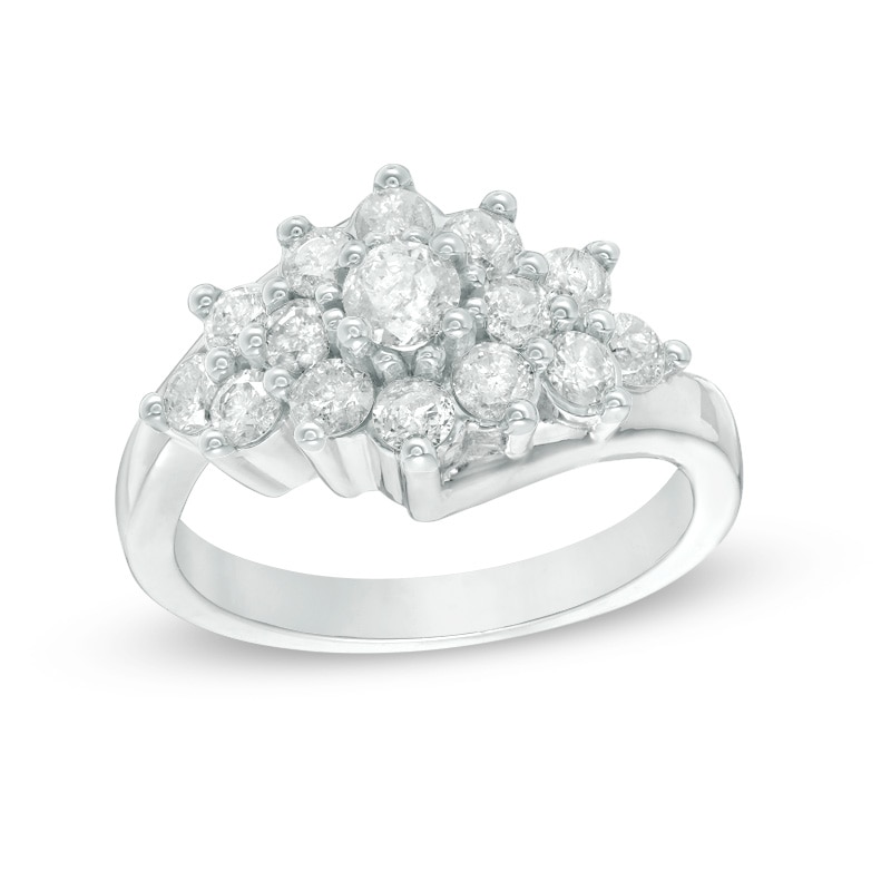 Main Image 1 of Previously Owned - 1-1/6 CT. T.W. Diamond Sunburst Ring in 10K White Gold