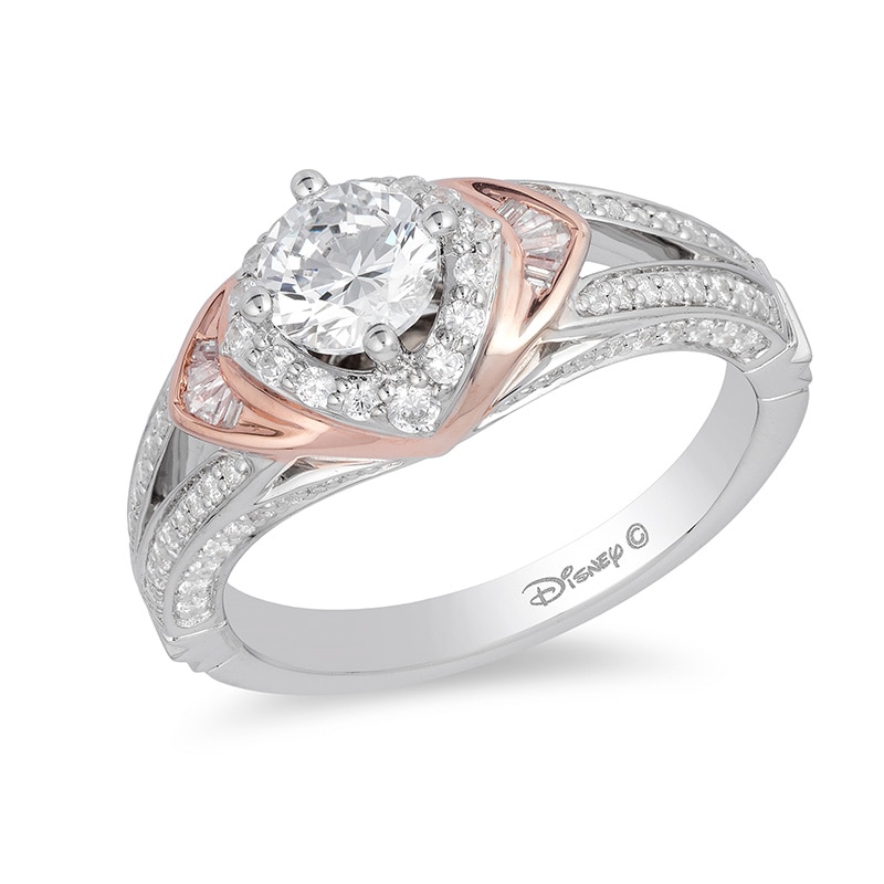 Main Image 1 of Previously Owned - Enchanted Disney Aurora 1 CT. T.W. Diamond Tri-Sides Engagement Ring in 14K Two-Tone Gold