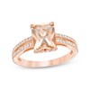 Thumbnail Image 1 of Previously Owned - Emerald-Cut Morganite and 1/4 CT. T.W. Diamond Double Row Ring in 14K Rose Gold
