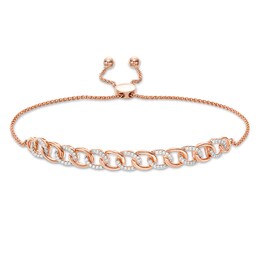 Previously Owned - 1/4 CT. T.W. Diamond Interlocking Curb Link Bolo Bracelet in 10K Rose Gold - 9.5&quot;